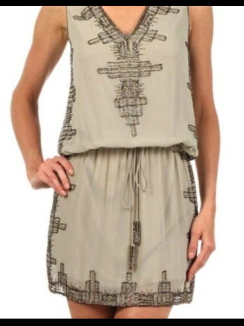 Rare anthro freeway beaded tan dress $200 M spring boho party summer